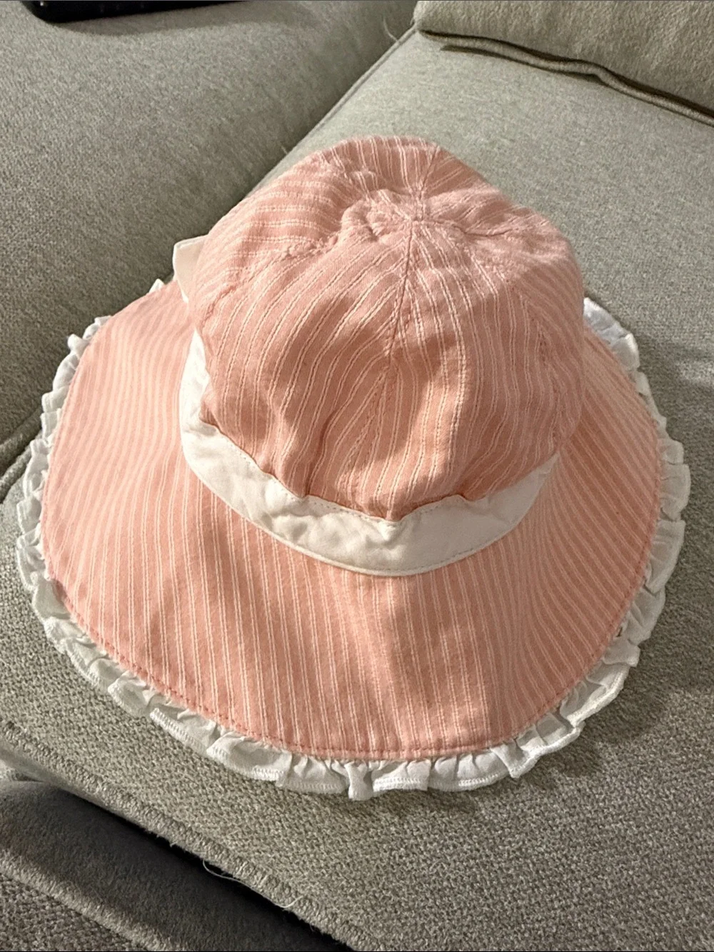 Janie and Jack Pink Striped Sun Hat with White Bow Sz 0-3